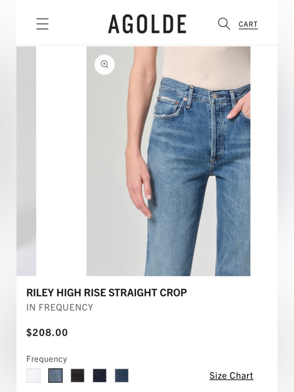 AGOLDE Riley High Rise Crop Jeans in Frequency Wash - Size 27